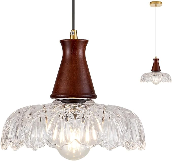 YLONG-ZS Vintage Small Glass Pendant Light Fixtures for Kitchen Island 8" Farmhouse Brass Gold Adjustable Hanging Ceiling Light for Bedroom Coffee Shop Dining Room Sink Table