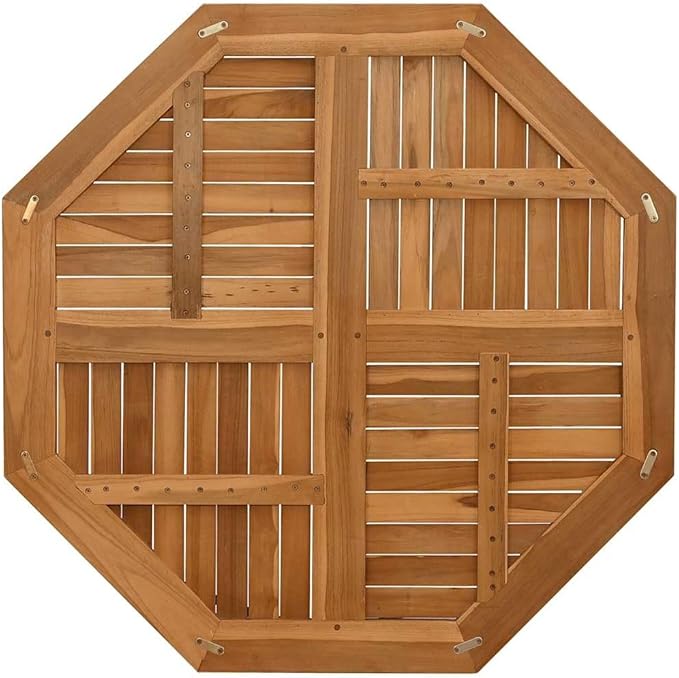Octagonal Solid Teak Wood Table Top 35.4 in Outdoor Butcher Block Style, Oiled Brown Finish, Parasol Hole Ready for Dining or Standing Desk, Indoors & Patio Use