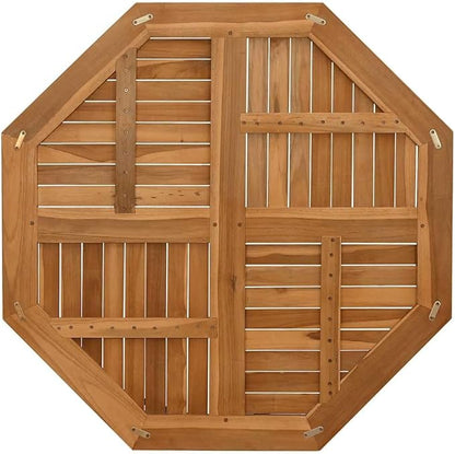 Octagonal Solid Teak Wood Table Top 35.4 in Outdoor Butcher Block Style, Oiled Brown Finish, Parasol Hole Ready for Dining or Standing Desk, Indoors & Patio Use