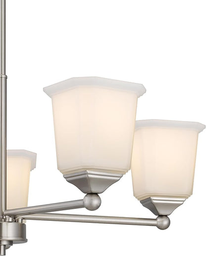 Tawson Nox 5-Light Chandelier Pendant Ceiling Light Brushed Nickle White Glass Shade Adjustable Height for Hallway, Entryway, Passway, Dining, Bedroom, Kitchen, Balcony Living Room