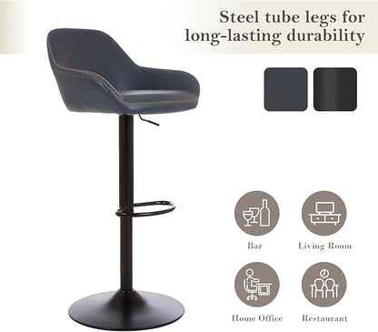 Glitzhome Bar Table and Chairs Set, Square Black Steel Pub Table with Soild Elm Wood Top and Bar Height Adjustable Swivel PU Leather Bar Stool for Breakfast Nook Living Room Small Space Restaurant