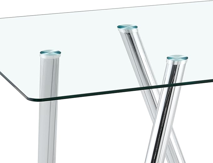 Glass Dining Table for 4 6 8 Pepole,71 Inch Rectangle Kitchen Dining Room Table with 0.39" Thick Tempered Glass Tabletop & Metal Legs, Modern Glass Top Silver Dinner Table for Dining Room
