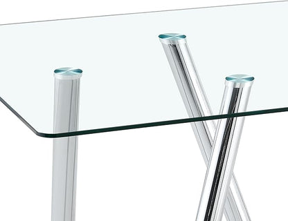 Glass Dining Table for 4 6 8 Pepole,71 Inch Rectangle Kitchen Dining Room Table with 0.39" Thick Tempered Glass Tabletop & Metal Legs, Modern Glass Top Silver Dinner Table for Dining Room