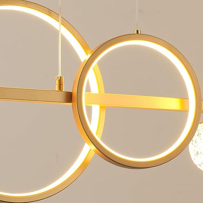 ORANOOR LED Gold Chandeliers for Dining Room, 47in Dimmable Modern Chandelier Gold Pendant Lights for Kitchen Island, Linear Ring Globe Pendant Light Fixtures Dining Room Lights Ceiling Hanging
