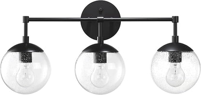 Design House Gracelyn 3-Light Dimmable Bathroom Vanity Light, Seeded Glass, Matte Black, 24.03 in W x 8 in D x 11.65 in H, 588889-BLK