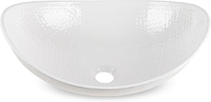 Monarch Abode Bathroom Sink – 19-Inch Harbor Vessel Bathrooms Countertop Sink, Bathroom Vessel Sinks, Above Counter Hand Hammered Classic White Aluminum Bath Sinks for Restroom Vanity or Powder Room