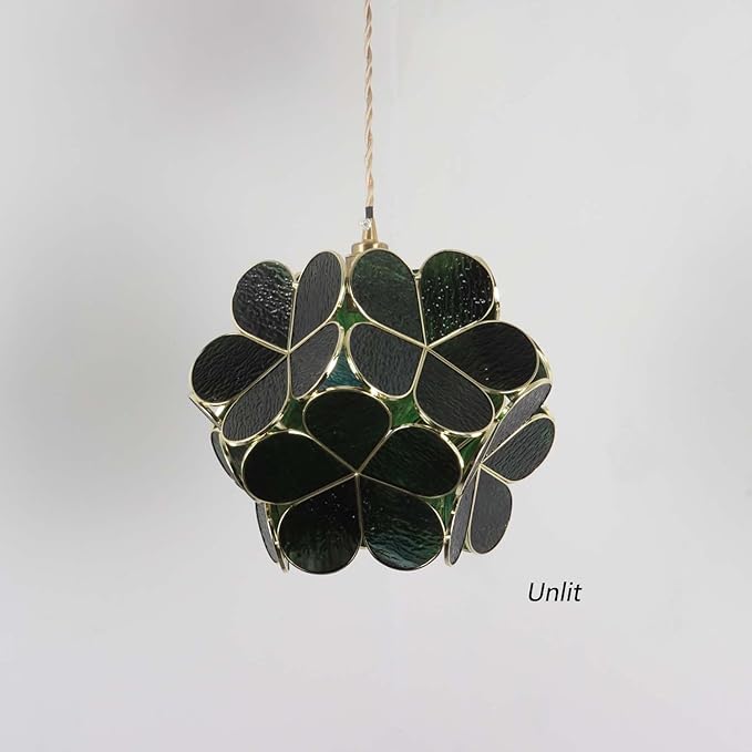 Bieye L11041 Petals Tiffany Style Stained Glass Ceiling Pendant Light for Home Decoration (Textured Deep Green, 12" Cherry Blossom)