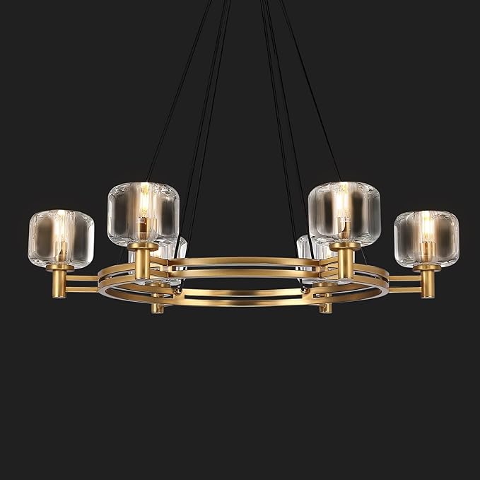 Modern Crystal Chandelier, 54" Black Rectangle Chandeliers for Dining Room, 5-Light Kitchen Island Lighting, Light Fixtures Over Table,Pendant Lighting Fixture for Dining Room Bedroom (1-Gold-36in)