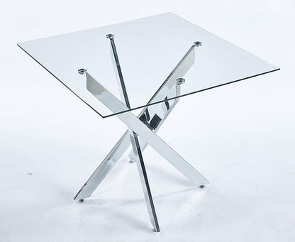 35.43'' Square Glass Dining Table,Modern Kitchen Table for 2-4 People,Dining Room Table with Tempered Glass Top and Metal Legs for Kitchen Apartment
