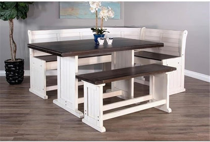 Pemberly Row Farmhouse Wood Kitchen Corner Counter Height Breakfast Dining Nook Set, Corner Conversation Booth Bench with Hidden Storage in White and Brown