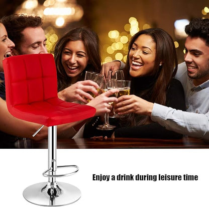 COSTWAY Adjustable Bar Stools Set of 2, Modern Swivel PU Leather Bar Chair with Backrest, Soft Cushioned Seat, Footrest, Sturdy Metal Frame, Comfortable Barstools for Kitchen Island, Pub, Red