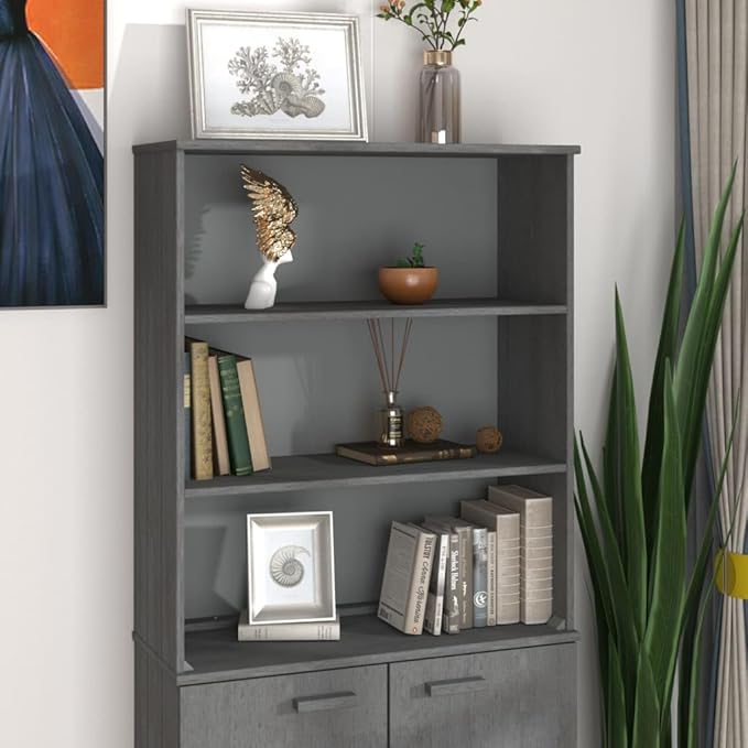 Dark Grey Highboard Top 13.8x33.5x39.4 inches, Pine Wood & MDF Buffet Cabinet with Shelves, Rustic Coffee Bar Storage for Living Room, Dining Room and Kitchen
