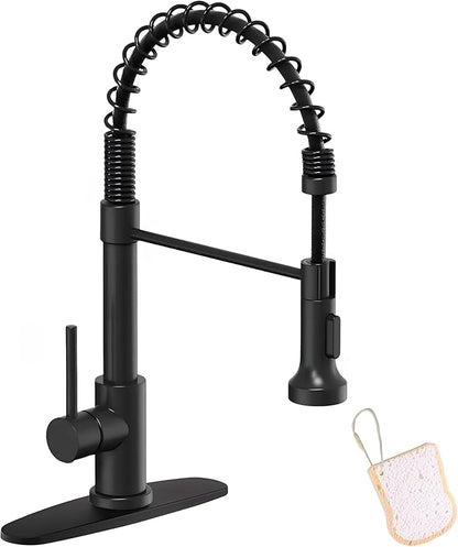 Asinse Kitchen Faucet with Sink Mat, Pull Down Kitchen Faucet with Sprayer, 2 Modes High Arc Stainless Steel Kitchen Sink Faucet, 360° Swivel Modern Tap for RV, Bar, Laundry, Garden, Black