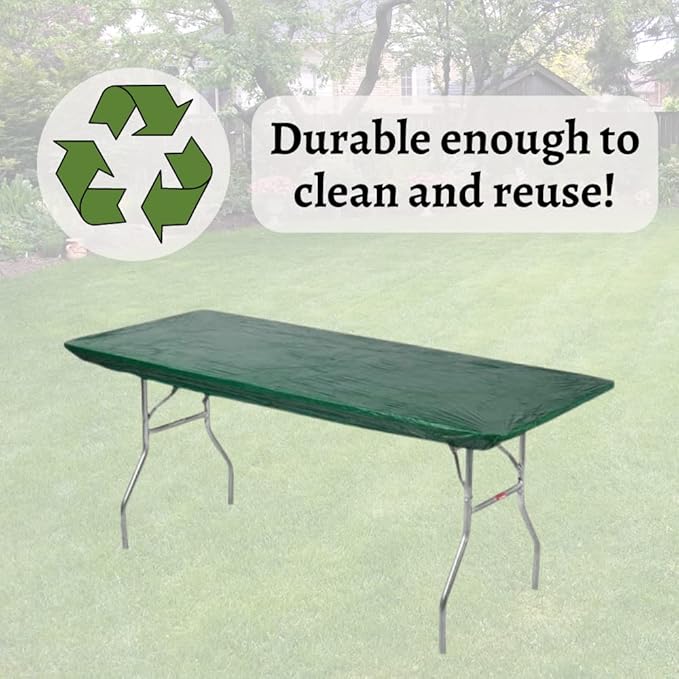 Kwik-Covers 10 Pack of Rectangular Plastic Table Covers - 6' Foot or 8' Foot Options - Indoor or Outdoor Fitted Table Covers (Table NOT Included) (Hunter Green, 30" x 96" (8' ft))