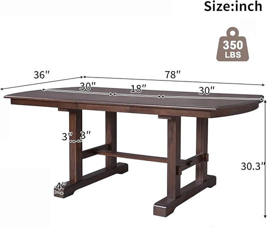 78" Extendable Island Table, Rustic Dining Table with H-Legs, Farmhouse Dining Table with Removable Leaf for 4-8-Person Gatherings, Cherry