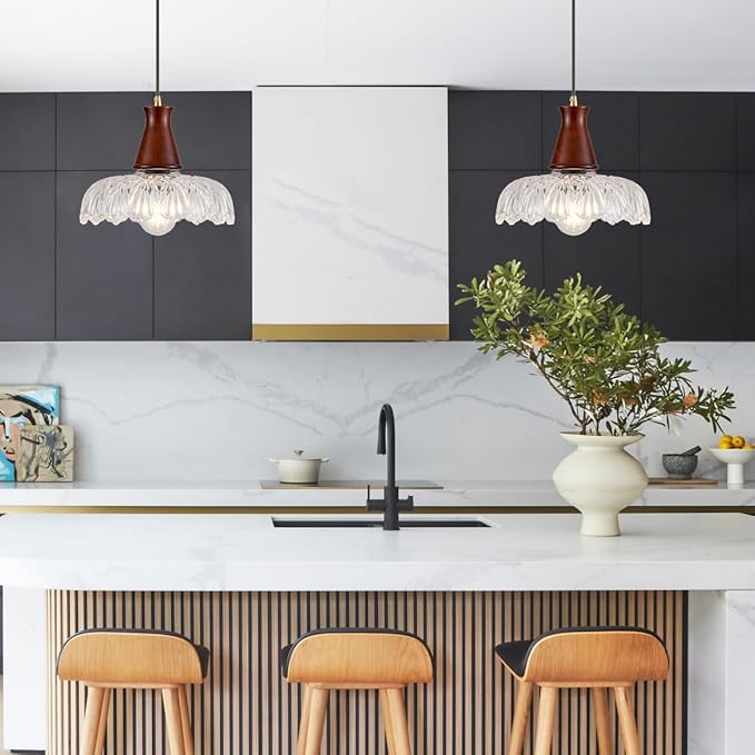 YLONG-ZS Vintage Small Glass Pendant Light Fixtures for Kitchen Island 8" Farmhouse Brass Gold Adjustable Hanging Ceiling Light for Bedroom Coffee Shop Dining Room Sink Table