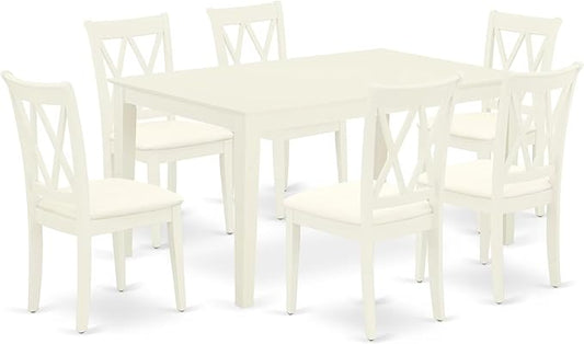 East West Furniture CACL7-LWH-C 7 Piece Kitchen Table & Chairs Set Consist of a Rectangle Dining Room Table and 6 Linen Fabric Upholstered Dining Chairs, 36x60 Inch, Linen White