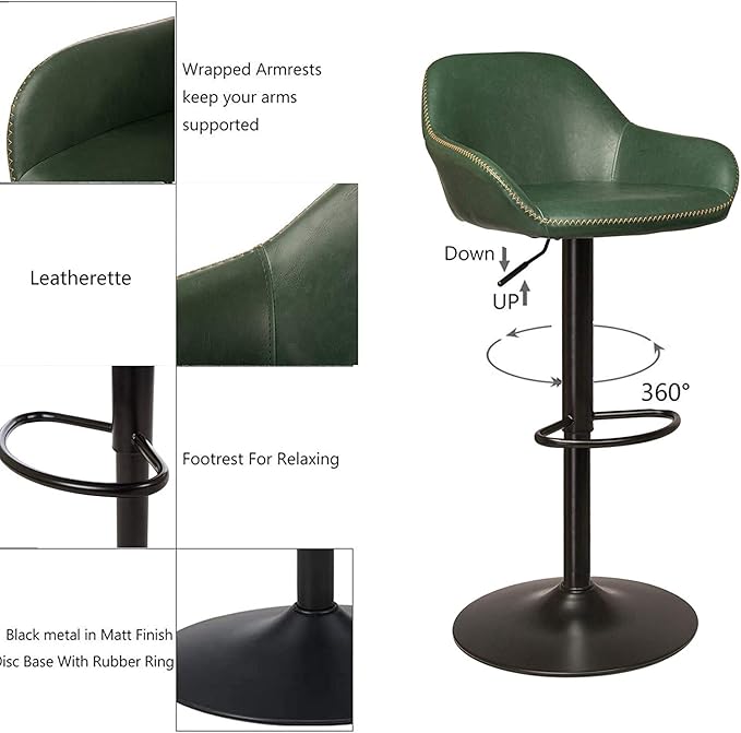 Glitzhome 3-Piece Pub Table and Chairs, Round Bar Height Adjustable Swivel PU Leather Bar Stools Set of 2, Rustic Dining Room Tables for Kitchen Island Bistro Office Living Room Small Space Restaurant