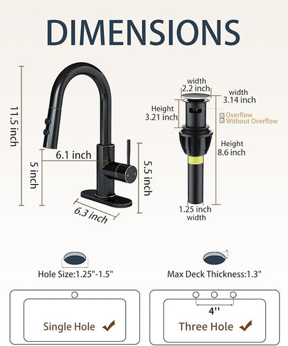 Fransiton Bathroom Faucets with Pull Down Sprayer, Bar Sink Faucet Single Hole for Kitchen Campers with Pop-Up Drain Hose, Suitable for Farmhouse Vanity Lavatory
