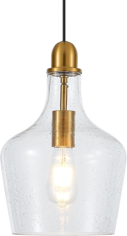 9” Seeded Glass Pendant Light Modern Brass 1 Light Single Dome Bubble Pendant Lighting Fixtures for Kitchen Island Dining Room Hallway, UL Listed