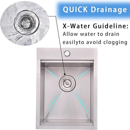 KINGO HOME Drop in Bar Sink, 15 x 20 Inch Single Bowl Small Kitchen Sink,304 Stainless Steel Topmount Wet Bar Sink Prep Sink With Grid&Drainer&Cutting Board