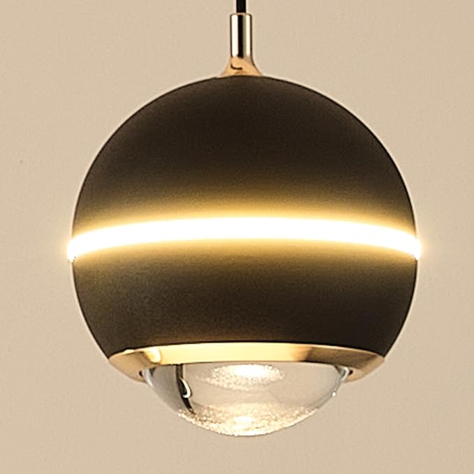 ORANOOR Modern LED Pendant Lights, Dimmable 36in Crystal Globe LED Chandelier Lighting, Black & Gold Dining Room Hanging Light Fixtures Kitchen Island Linear Pendant Light for Dining Table (3500lm)