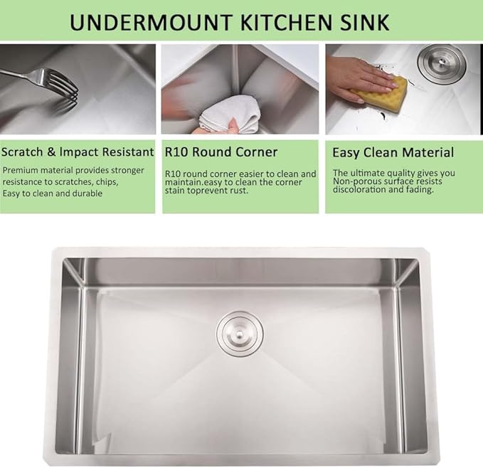 28 Inch Undermount Kitchen Sink-Wesliv 28x19 Inch Stainless Steel Kitchen Sink Undermount Sink 16 Guage Single Bowl Deep Kitchen Sinks with Cutting Board