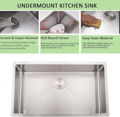 28 Inch Undermount Kitchen Sink-Wesliv 28x19 Inch Stainless Steel Kitchen Sink Undermount Sink 16 Guage Single Bowl Deep Kitchen Sinks with Cutting Board