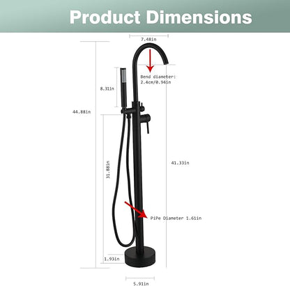 Freestanding Bathtub Faucet - Free Standing Tub Faucet with Swivel Gooseneck Spout and Cylinder Handheld for Bathroom Bathtubs, Matte Black