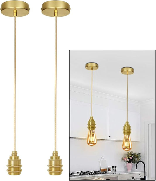 2Pack Vintage Mini Pendant Light Kit, 3.94ft Adjustable Woven Hanging Light Cord, E26 Lamp Socket, Retro Industrial Pendant Light Fixtures for Kitchen Island Bedroom Farmhouse, Bulb Not Included