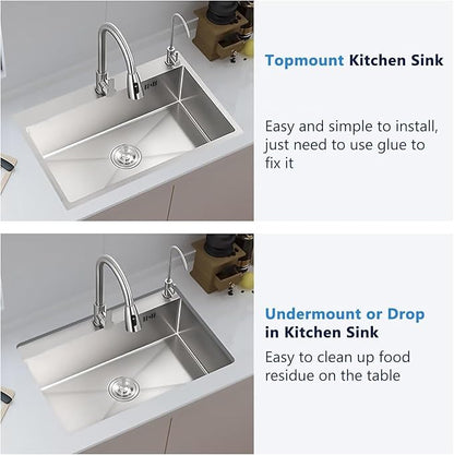 33x22 Inch Topmount or Drop In Kitchen Sink Worktation, Stainless Steel Single Bowl Sink with Drainpipe for RV, Prep Kitchen