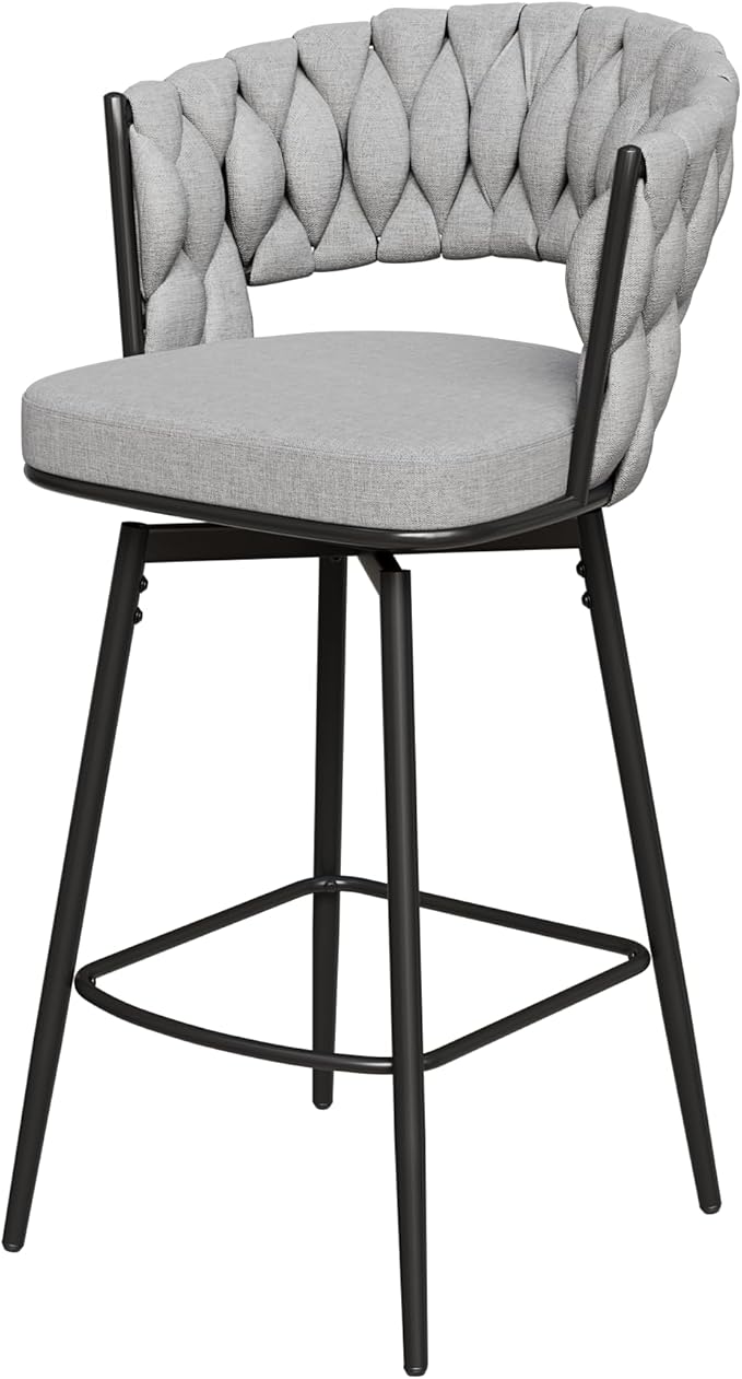 360°Swivel Bar Chairs Set of 2, Equipped with Soft Cushioned backrest Counter Stool, Metal Leg Luxury Kitchen Chair, Suitable for Family Dining, Kitchen Island