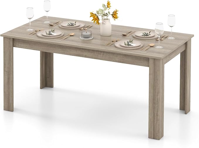 63-Inch Dining Table for 4-6 People, Rectangular Wooden Kitchen Table, L-Shaped Legs, 330 LBS Weight Capacity, Modern Farmhouse Dinette Table for Restaurant, Living Room, Family (Oak)