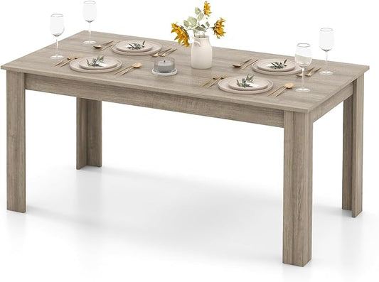 63-Inch Dining Table for 4-6 People, Rectangular Wooden Kitchen Table, L-Shaped Legs, 330 LBS Weight Capacity, Modern Farmhouse Dinette Table for Restaurant, Living Room, Family (Oak)