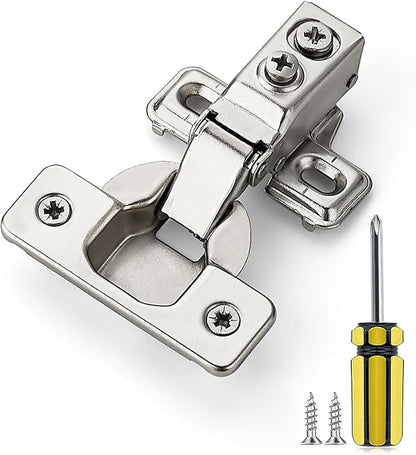Ravinte 4 Pack 2 Pairs 5/8 Inch Overlay Brushed Nickel Short Arm Kitchen Cabinet Hinges,Soft Close 105 Degree Concealed Hinges with Screwdriver and Mounting Screws Used for Face Frame Door