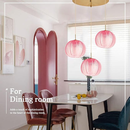Cluster Chandelier 3-Lights Gold Pink Pendant Light Fixtures Glass Globe Chandeliers Dining Room Classic Glass Ball 8.6" Shade Adjustable Height Mid Century Modern Chandelier