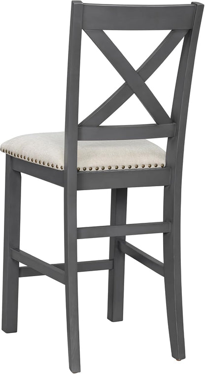 Solid Wood Counter Height Dining Table Set for 6, Expandable Bar Table with 4 Chairs and a Bench, Farmhouse Kitchen Table Set with 2-Tier Storage Shelves for Dinning Room Living Room (Gray-4.9)