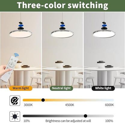 Mikeru Modern Pendant Lights, 23.6" Chrome Pendant Lighting Fixture with Remote Control Dimmable 3 Color Mode & Brightness Mid Century Island Light Fixture for Dining Room,Kitchen,Living Room
