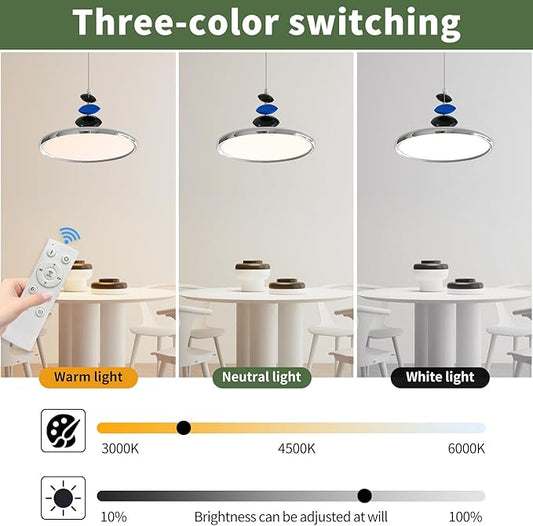 Mikeru Modern Pendant Lights, 23.6" Chrome Pendant Lighting Fixture with Remote Control Dimmable 3 Color Mode & Brightness Mid Century Island Light Fixture for Dining Room,Kitchen,Living Room