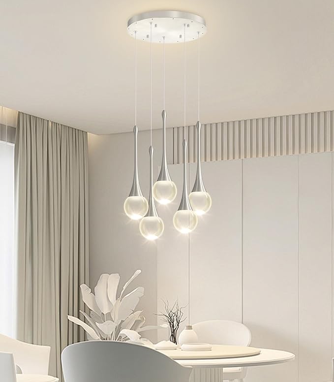 Crystal Chandelier for Dining Room Glam 5 Light Cluster Crystal Pendant Light Dimmable LED Chandeliers for Kitchen Island Living Room Sivler