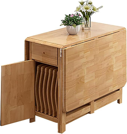 Solid Wood Folding Dining Table,Expandable Drop Leaf Island Kitchen Table with Drawers,Rectangular Dining Table Small Space Foldable Table with Wheels,No Chairs(51" W x 34.5" D x 29.5" H, Natural)