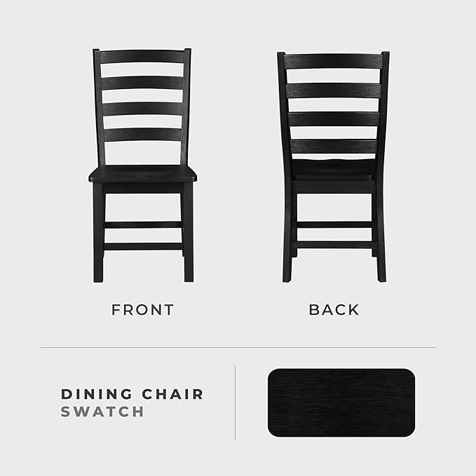 Lexicon Farmhouse Dining Chairs Set of 2, Kitchen Dining Chairs with Sturdy Solid Wood Frame, Legs, Footrest, High Ladder Back, Comfortable Classic Wooden Armless Side Seat, Easy Assembly, Black