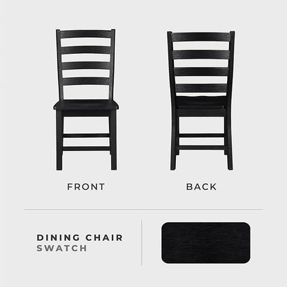 Lexicon Farmhouse Dining Chairs Set of 2, Kitchen Dining Chairs with Sturdy Solid Wood Frame, Legs, Footrest, High Ladder Back, Comfortable Classic Wooden Armless Side Seat, Easy Assembly, Black
