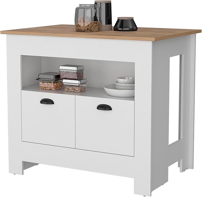 GOWE Theba Kitchen Island, Whit 2 Doors, 3 Shelves