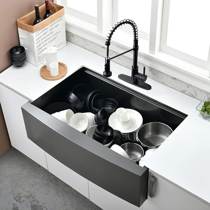 30 Inch Black Stainless Steel Farmhouse Sink Workstation-Bokaiya 30x20 Farmhouse Apron Front Kitchen Sink Black Stainless Steel 16 Guage Single Bowl Farmer Sinks with Cutting Board