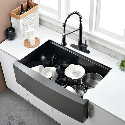 30 Inch Black Stainless Steel Farmhouse Sink Workstation-Bokaiya 30x20 Farmhouse Apron Front Kitchen Sink Black Stainless Steel 16 Guage Single Bowl Farmer Sinks with Cutting Board