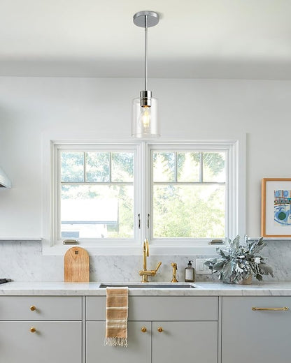 Chrome Pendant Lights Kitchen Island - Clear Glass Pendant Light Fixture Multiple Stems Rods 3 Units 12 Inch 3 Units 4 Inch (2 Pack Chrome Downrod)