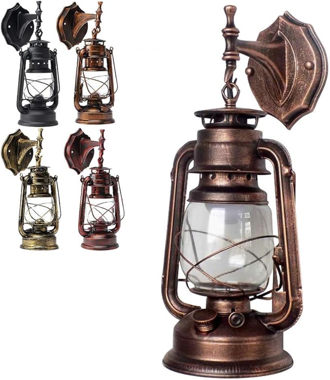 Futchoy FIKNEE Rustic Wall Lantern Light Retro Antique Vintage Lamp Porch Light Fixtures Outdoor Wall Sconce Outdoor Lighting Garden Yard (Brown)