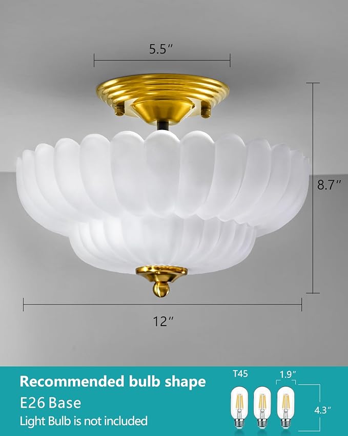 3-Light Ceiling Fixture Semi-Recessed Ceiling Light Frosted Glass Modern Lighting Ideal for Hallways, Bedrooms, Kitchens, Entryways, and Study Rooms Perfect Choice for Small Spaces