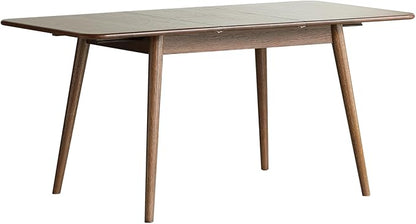 63" Extendable Island Table, Rustic Dining Table with Solid Oak, Farmhouse Dining Table with Rounded Corners for Family Gatherings & Home Spaces, Walnut